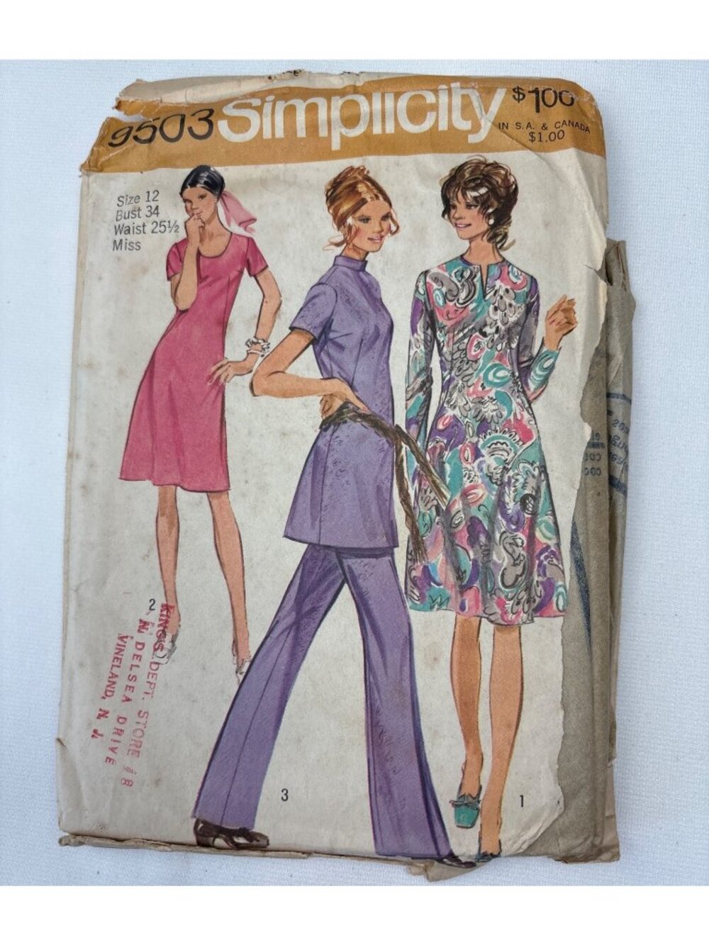 Simplicity 9503 Misses Dress Tunic Pant Sewing Pattern Size 12 Vintage 1970s